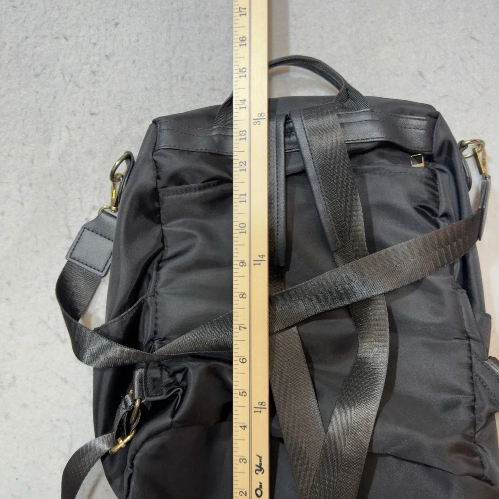 Black Quilted Nylon‎ Convertible Backpack Crossbody Bag Gold Hardware 13in